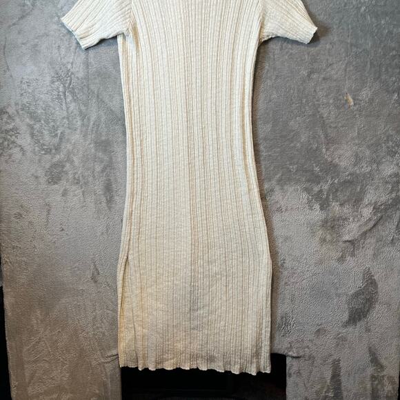 Free People Beach Size Large Riding Waves Knit Midi Dress Button Down Cream - Picture 5 of 8